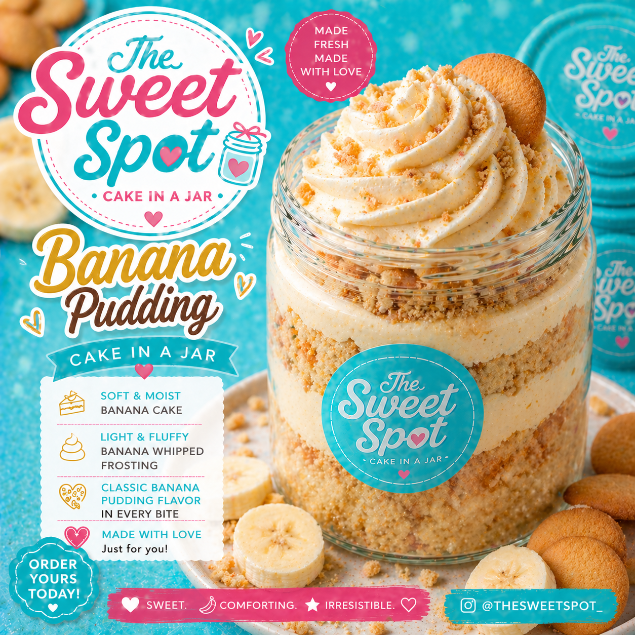 An assortment of decadent cake-in-a-jar flavors