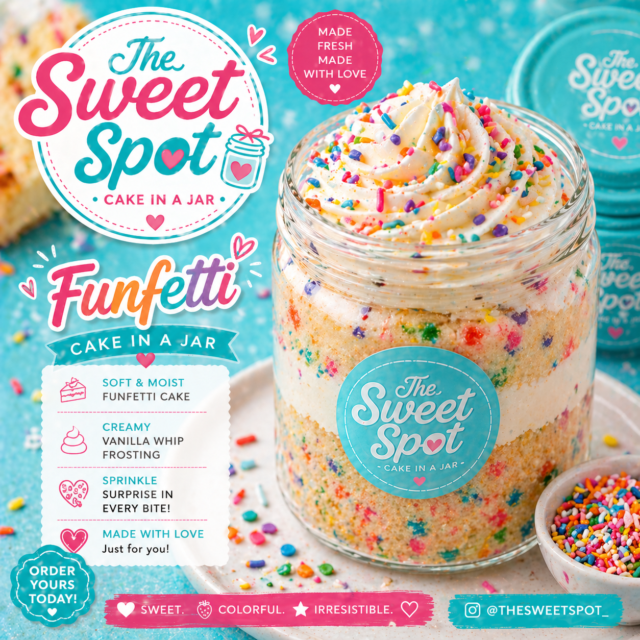 An assortment of decadent cake-in-a-jar flavors