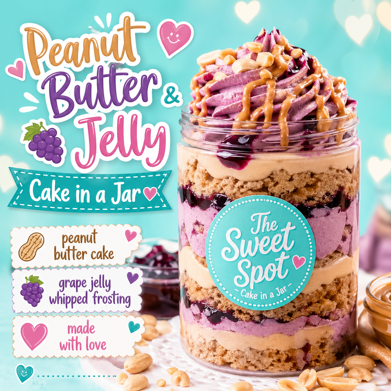 An assortment of decadent cake-in-a-jar flavors