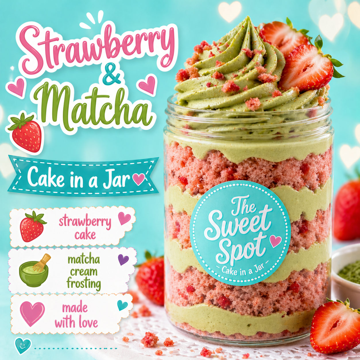 An assortment of decadent cake-in-a-jar flavors