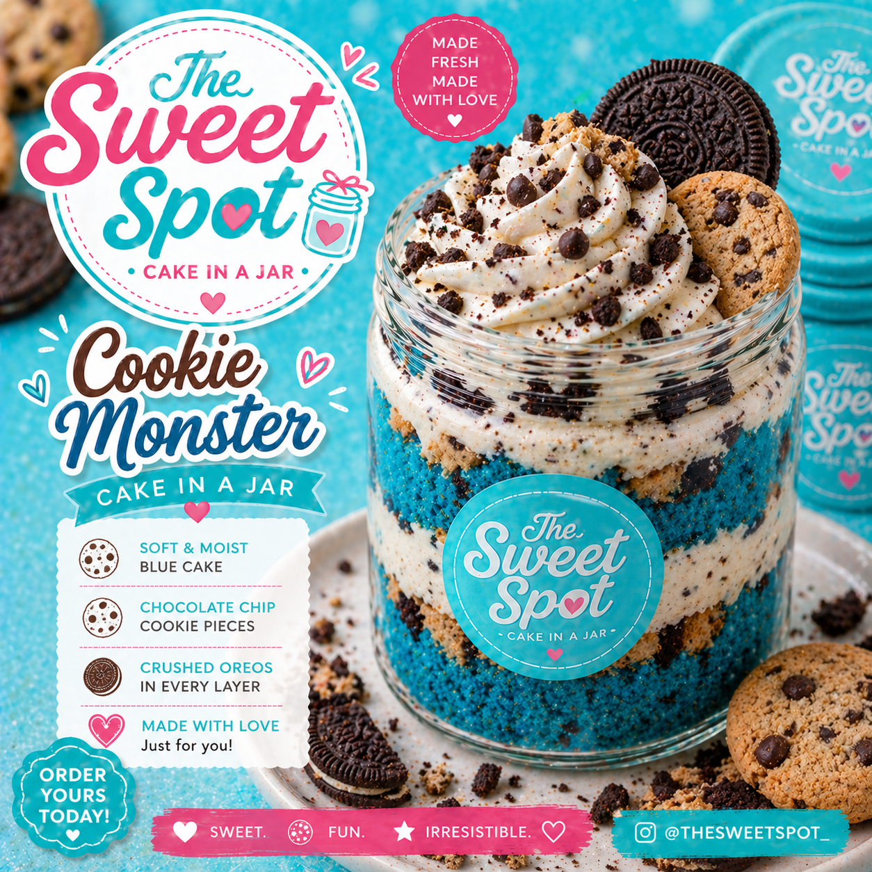 An assortment of decadent cake-in-a-jar flavors