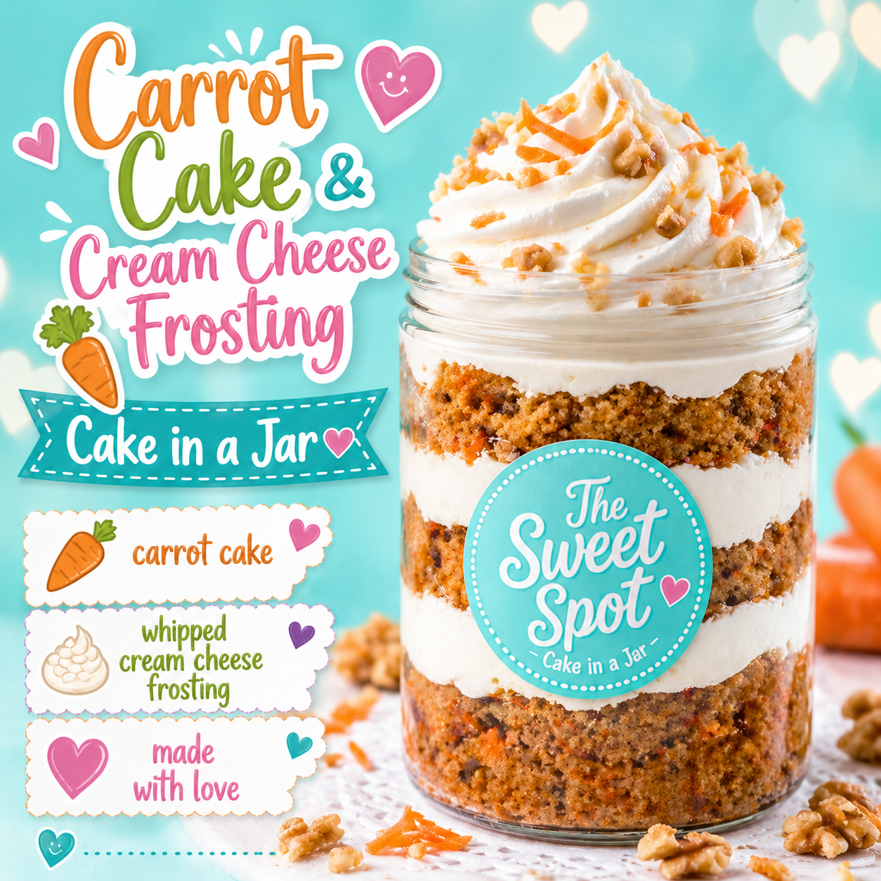 An assortment of decadent cake-in-a-jar flavors