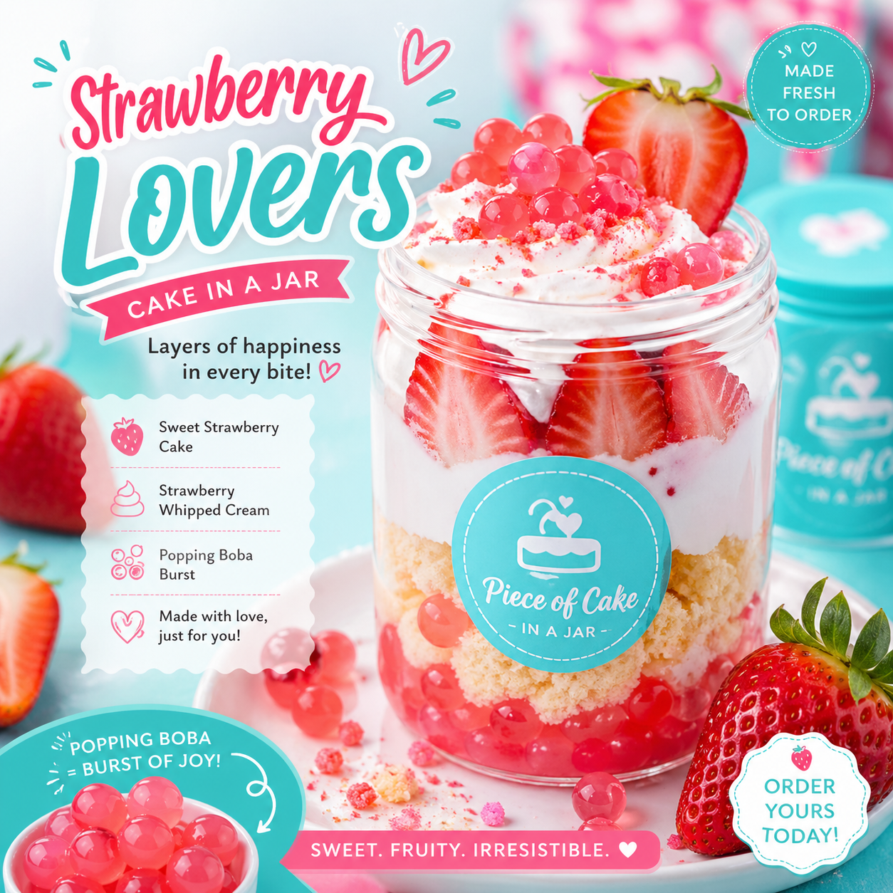 An assortment of decadent cake-in-a-jar flavors